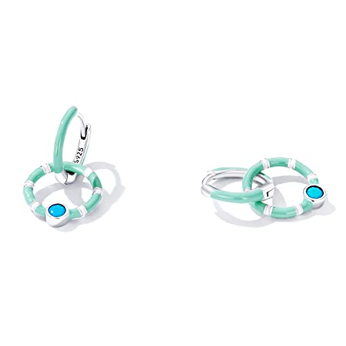 Boucles d'oreilles turquoise anti allergie argent 925 double anneau - 4