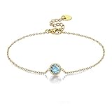 Weviway 14K Gold Plated Aquamarine Tennis Birthstone Bracelets for Women - Dainty Simple Charm Blue Gemstone Bracelet, Stackable Friendship Jewellery Gifts