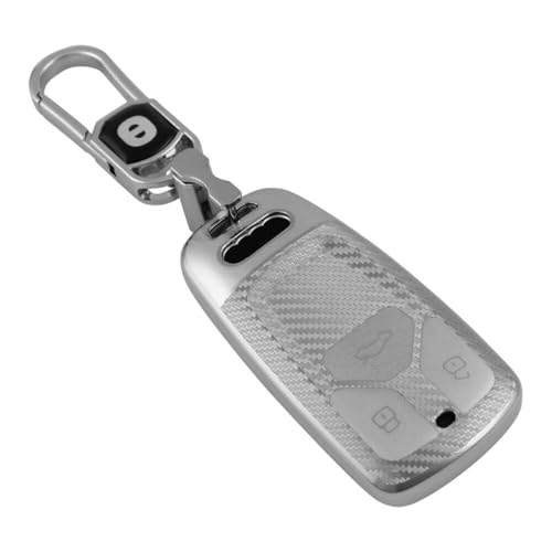 Image of Keyzone Silverstar TPU Key Cover & Keychain fit for Audi Q5, A5, A8, Q7, A4, A6 3 Button Smart Key (Silver)