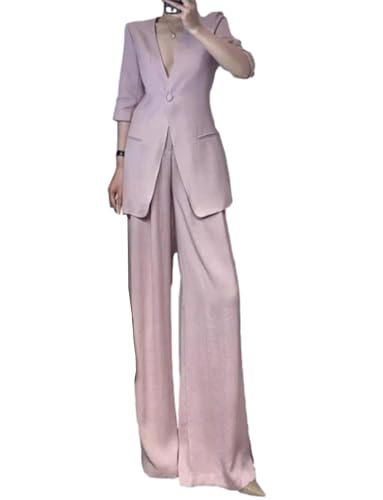 Costume en lin femme tailleur veste manches demi-longues et coupe fluide
