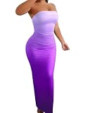 Women's Summer Dress Bodycon Bandeau Maxi Tube Strapless Long Casual Party Dresses Sleeveless Off Shoulder Backless (US, Alpha, Medium, Regular, Regular, Purple)