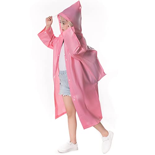 Enfant Poncho Pluie, Combinaison de Pluie Imperméable pour Filles Garçon, EVA Manteau de Pluie Vêtements de Pluie à Capuche, Enfants Cape de Pluie Veste de Pluie Pour Alpinisme Randonnée (Rose) Cover