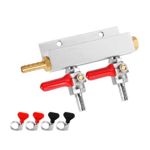 Dbgogo Kegerator Co2 Manifold, 2-Way Keg Co2 Splitter 5/16” Bard Fitting Co2 Gas Distributor Beer Keg Air Distributor Gas Manifold with Integrated Check Valves & Hose Clamps
