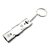 Ynusgeyx Edelstahl Doppelrohr Notfall SOS Schlüsselanhänger Pfeife Lebensretter Schlüsselanhänger für Outdoor zum Wandern Camping Silber