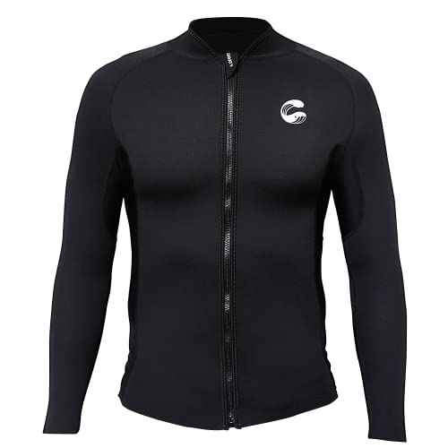 Seanaty Wetsuit Top Jacket Men 2Mm Neoprene Long Sleeves Swimsuit Diving Surfing Snorkeling Swimming (Xl, Black/Black) #TOP1
