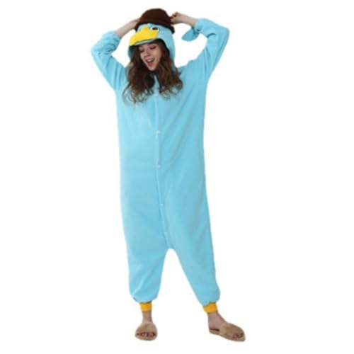 Image of YOSUWOAI Women's Platypus Costume Onesie Cartoon Cosplay Pyjamas with Button Plush, Soft Sleepwear Jumpsuit, Funny Loungewear Bodysuit, Winter Warm Full Body Suit, One-Piece Pyjamas, O Sky Blue, S
