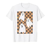 Photo Gallery halloween ghosts spooky season checker board distressed maglietta Photo Gallery halloween ghosts spooky season checker board distressed maglietta