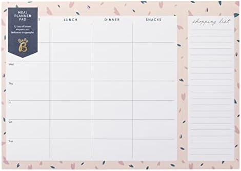 Busy B Meal Planner Pad - Weekly tear-off meal planner pad and shopping lists with magnets - Pink