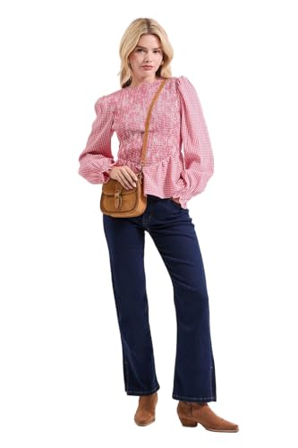Image of Dorothy Perkins Gingham Shirred Bodice Blouson Sleeve Peplum Top, 12, Red