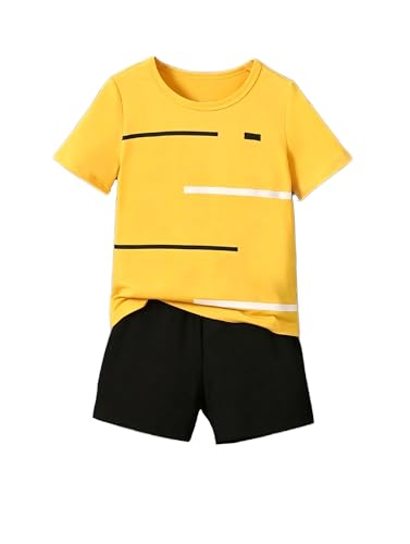 Image of 4-8T Toddler Boys 2-Piece Summer Casual Outfit Striped Print Short Sleeve T-Shirt & Shorts Set