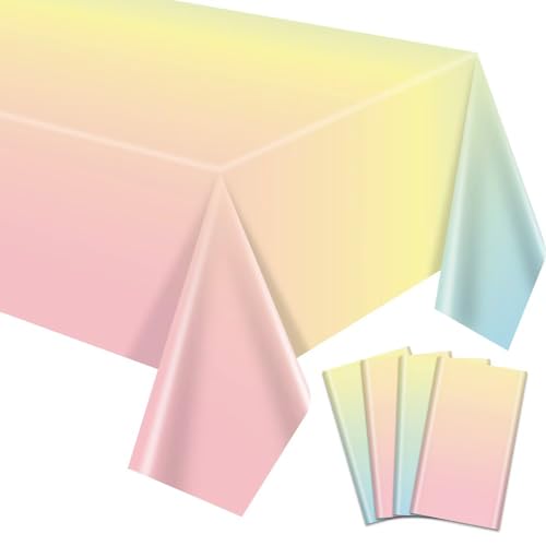 APUXXJUPA 4 manteles de cumpleaños de arcoíris, manteles rectangulares de colores pastel para decoración de fiesta de cumpleaños de princesa, baby shower, suministros de boda, 130 x 220 cm