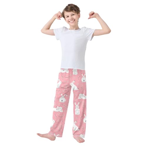 Bunny and Florals Boys Long Pants Soft Trousers Elastic Waist Kids Lounge Bottoms with Pockets S-XL2