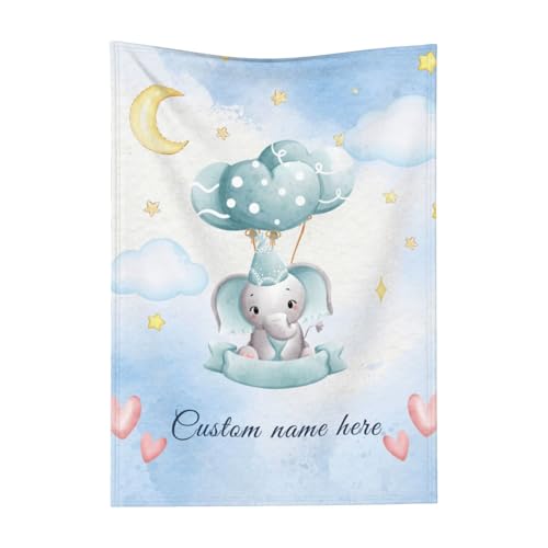 BHSHOH Personalized Baby Blanket with Custom Name Elephant Blanket Throw