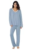 Joyaria Bamboo Viscose Pajamas for Women Long Sleeve Pjs Set Ultra Soft V Neck Sleepwear(Dusty Blue, Large)