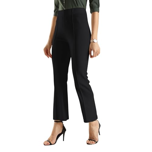 Image of SWADESI STUFF Women's Bell Bottom Trousers - High Waisted Wide Leg Palazzo Pants | Stretchy Cotton Blend Retro Pants for Casual, Office, Party