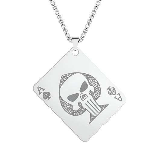 Grand collier pendentif as de pique avec étiquette carrée classique argent 925