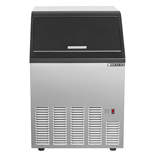 Maxx Ice Self-Contained 125lb Ice Maker, Air Cooled, Stainless Steel and Black Trim with 35lbs Ice Storage Capacity