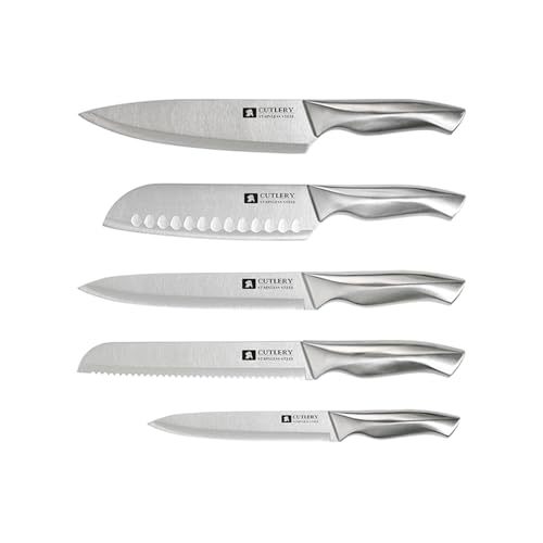 Sharpots Kitchen Knife Sets, 5 Piece Stainless Steel Kitchen Knives Stainless Steel Chef's Knives, Bread, All-Purpose, and Paring Knives