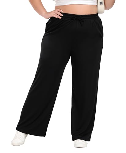 A-Wintage Plus Size Wide Leg Pants for Women Soft Casual Pants Loose Fit Drawstring Pajama Pants with Pockets3