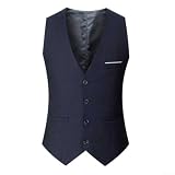 Herren-Anzugweste mit V-Ausschnitt, ärmellos, einreihig, verstellbare Taille, solide Business-Weste für Hochzeit, Party, Alltag (L marineblau)