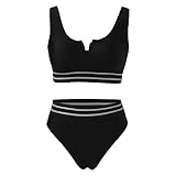 Vexiangni Zweiteiliges Damen-Bikini-Set mit hoher Taille Sexy Bikini-Badeanzug mit hoher Taille und Split Freiwild Muskelshirt