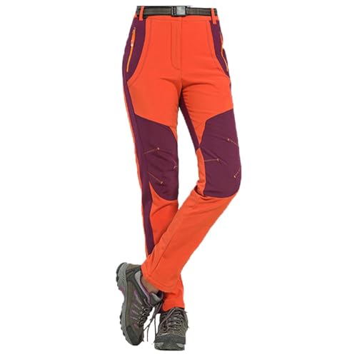 Modeewel Pantalones de senderismo forrados de forro polar para mujer, resistentes al agua, softshell, para camping, exteriores, otoño e invierno, gruesos, cálidos, para trekking, senderismo, viajes