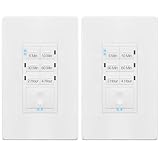 ENERLITES Countdown Timer Switch, Fan Switch Timer, Wall Timer Switch, Light Timer Switch, Bathroom Timer Switch, 5 min - 4 hrs, Night Light LED Indicator, Neutral Wire Required, HET06, White, 2-Pack