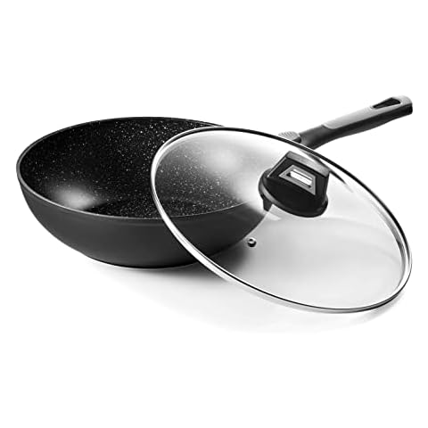 Pradel Excellence, Pierra P0002416/54885Mn Wok 28 cm Interior Stone Effect Exterior Black Thickness 2.5/4.0 mm Aluminium Round Shape Cover