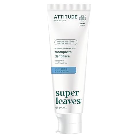 ATTITUDE Fluoride-Free Toothpaste, Plant- and Mineral-Based Ingredients, Vegan, Cruelty-Free and Sugar-Free, Whitening, Peppermint, 4.2 Oz Cover