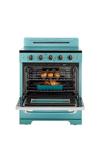 Unique Appliances UGP-30CR EC T Classic Retro Radiant Freestanding Electric Convection Oven Light, Range with 5-Element Glass Cooktop, 30", Ocean Mist Turquoise
