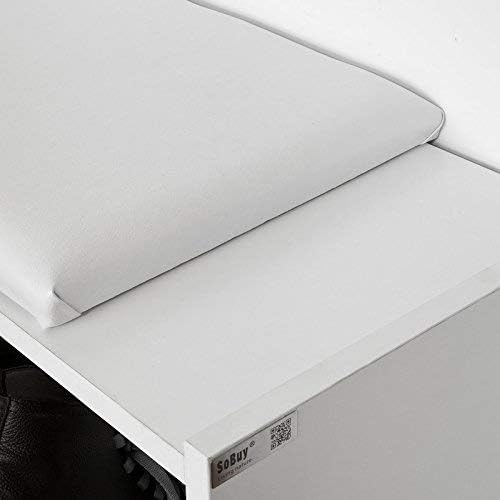 SoBuy FSR16-W, Hallway Shoe Bench Shoe Rack Shoe Cabinet with Flip-drawer and Removable Seat Cushion, White