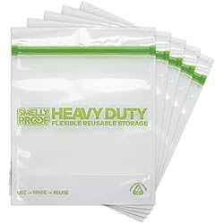 HEAVY DUTY Reusable STAND-UP Bags for Food Storage by Smelly Proof, USA Made, NO PEVA & BPA FREE, Reusable Freezer Bags, Dishwasher-Safe, Triple Zip, CLEAR 5-mils LRG Quart 8.75