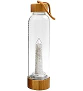 Yoption Kristall-Wasserflasche Mit Rosenquarz – 400 Ml, Borosilikatglas, Mit Tee-Ei & Schutzhülle