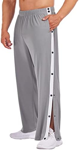 Deyeek Men's Tear Away Basketball Pants High Split Snap Button Casual Post-Surgery Sweatpants with Pockets Grey