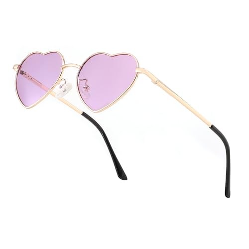 FEISEDY Kids Polarized Heart Sunglasses for Girls & Boys, Sweet Lovely Metal Frame UV400 Protection for Age 5-10 B28512