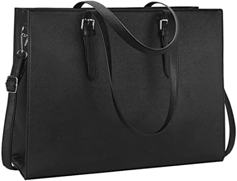 Aucuu Laptop Bag for Women, 15.6-inch Handbags PU Leather Tote Bag, Large Shoulder Bag Ladies Briefcase for Business, Work, School and Shopping - Black Work Bag for Men Women, 43 x 31 x 15cm