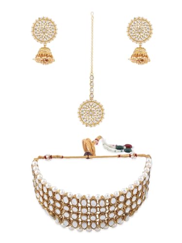 Juego de joyas Kundan doradas conjunto collar y pendientes latón