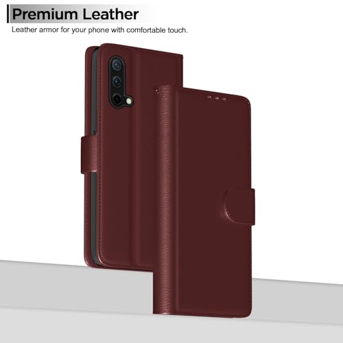 Image of Pikkme OnePlus Nord Ce 5G Flip Cover Leather Finish | Inside TPU with Card Pockets | Wallet Stand and Shock Proof | Complete Protection Flip Case (Brown)