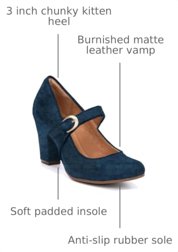 Image of SHODENSE Women Vintage Chunky High Heel Mary Jane Shoes Round Closed Toe Ankle Strap Dress Sandals 3 inch Block Heels Mary Jane Lolita Pumps Two-Toned Patchwork Buckle Office Lady Wedding Retro 4-11 M US