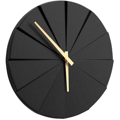 Driini Staircase Modern Wall Clock - Unique 11.2 in. Frameless Concrete Style Frame - Contemporary, Minimalist Design; No Numbers - Silent Battery Operated Clocks with Decorative Wooden Hands; Black Cover