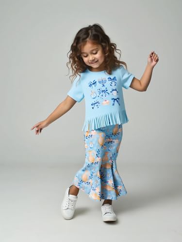 Image of Unique Baby 2 Piece Girls Bell Bottom Leggings Outfit with Short Sleeved Shirt Kid and Toddler Clothes Set