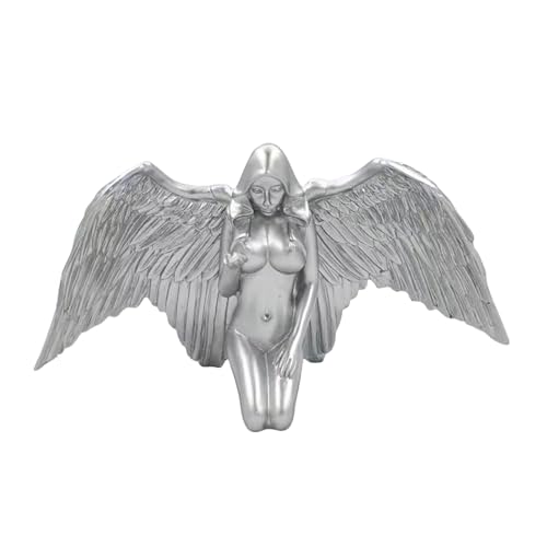 Estatua de Ángel Arrodillado Nude de Resina Plateada miniatura 1