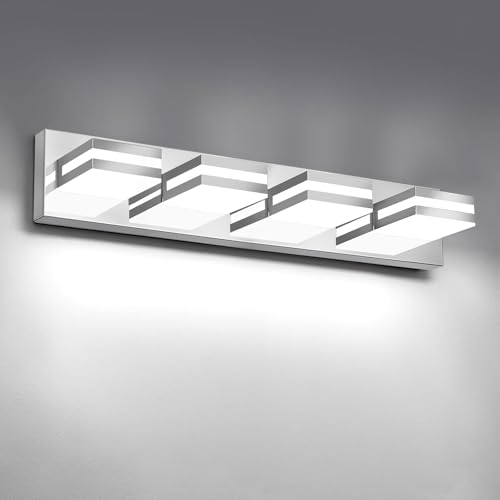 Image of IZORRO LED Modern Bathroom Lights Fixtures(4-Light,Dimmable,360Rotate),Chrome Acrylic Wall Lighting,Vanity Lights for Bathroom Over Mirror - 6000k 24In (No Assembly Required)