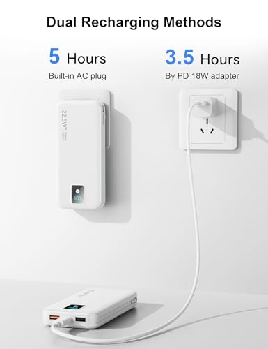 Rngsnoy Portable Charger 12000mAh 22.5W w/Built-in Cable & Wall Plug White - image 8