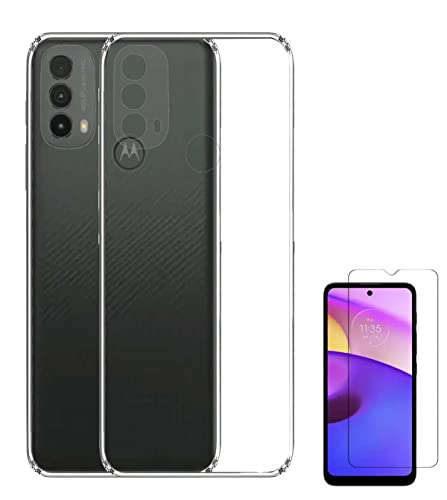 Image of Soft Flexible Silicone Back Cover Compatible with Motorola Moto E40, Transparent Case + Screen Guard