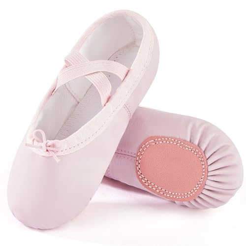 TRIPLE DEER PU Ballet Shoes for Girls, Lace-Up Dance Practice Slippers Split Soft Leather Flat Sole Gymnastics Yoga Shoes (Toddler/Little/Big Kid)