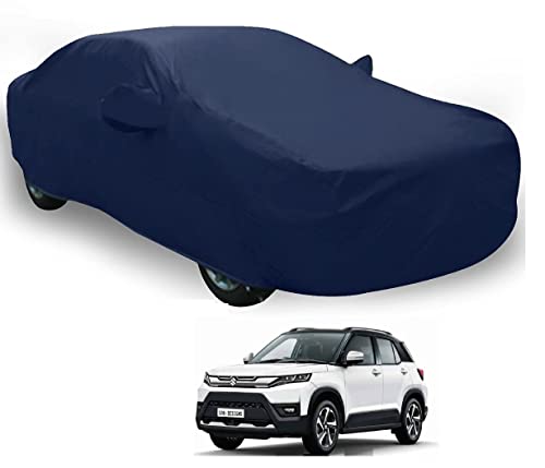 Image of Auto Hub Car Cover Compatible with Maruti Brezza (Model-2022-Till Date) with Mirror Pocket, Weather Proof, Triple Stitched, Brezza Car Cover- Plain Navy