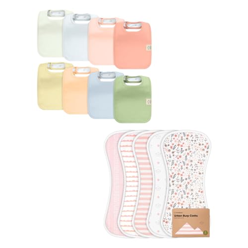 KeaBabies 8-Pack Toddler Drool Bibs for Boy, Girl and 5-Pack Burp Cloths for Baby Boys and Girls - Soft Cotton Drooling Scarf for Kids, Infant, Babies - Ultra Absorbent Burping Cloth