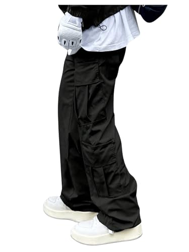 OYOANGLE Men's Drawstring Elastic Waist Flap Pocket Side Casual Streetwear Jogger Cargo Pants4