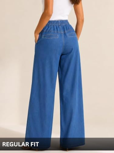 Image of GRECIILOOKS Women's High Waist Wide Leg Denim Jeans for Women Stylish | Korean Style Loose Fit Baggy Jeans | Casual Trendy Flared Denim Pants | Fashionable Relaxed Fit Bell Bottom Jeans with Pockets